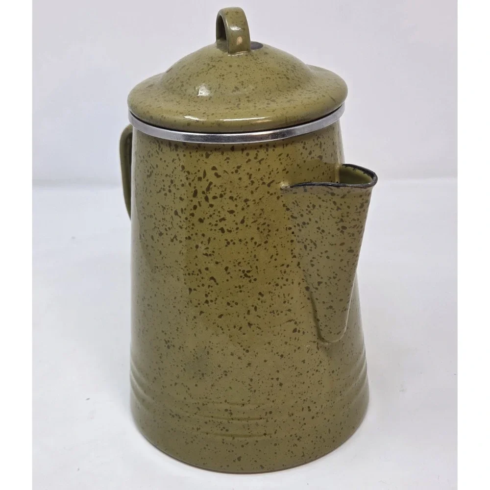 Paula Deen Signature Sage Green Speckled Enamelware Coffee Pot Percolator